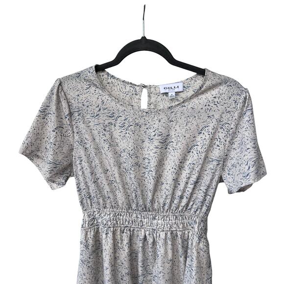 Gilli Abstract Blue White Print Short Sleeve Mini Dress Ruffle Hem Women’s M - Picture 3 of 8